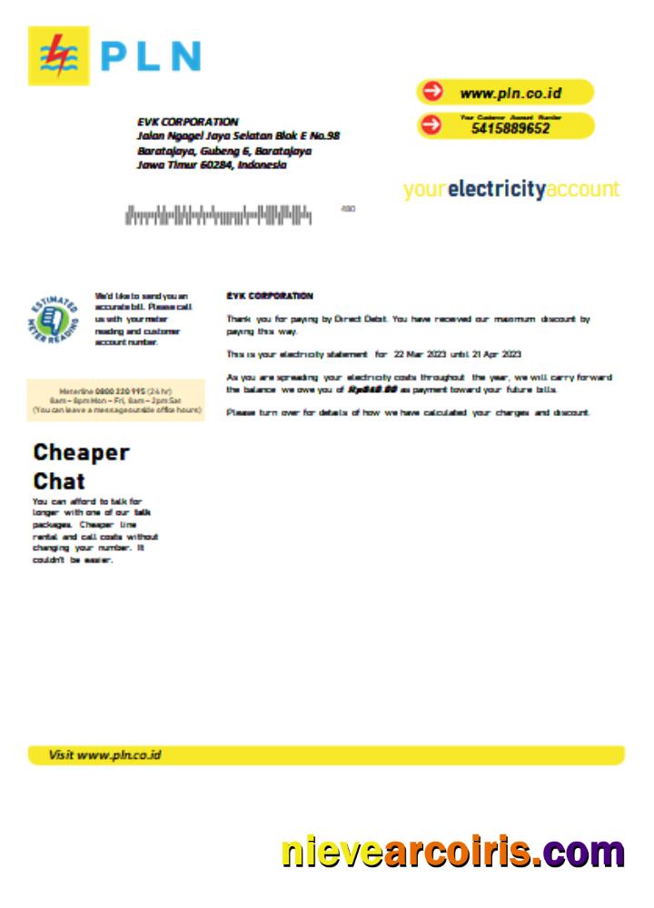 PLN electricity utility business bill